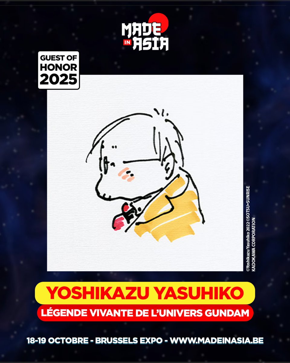 Animeland_mag's tweet image. L'animateur et mangaka Yoshikazu Yasuhiko, légende vivante de Gundam, est l'invité d’honneur à Bruxelles pour Made in Asia (les 18 et 19 octobre prochains) !

Des séances quotidiennes de dédicaces (pour l'achat d'un tome) et une conférence sont prévues.