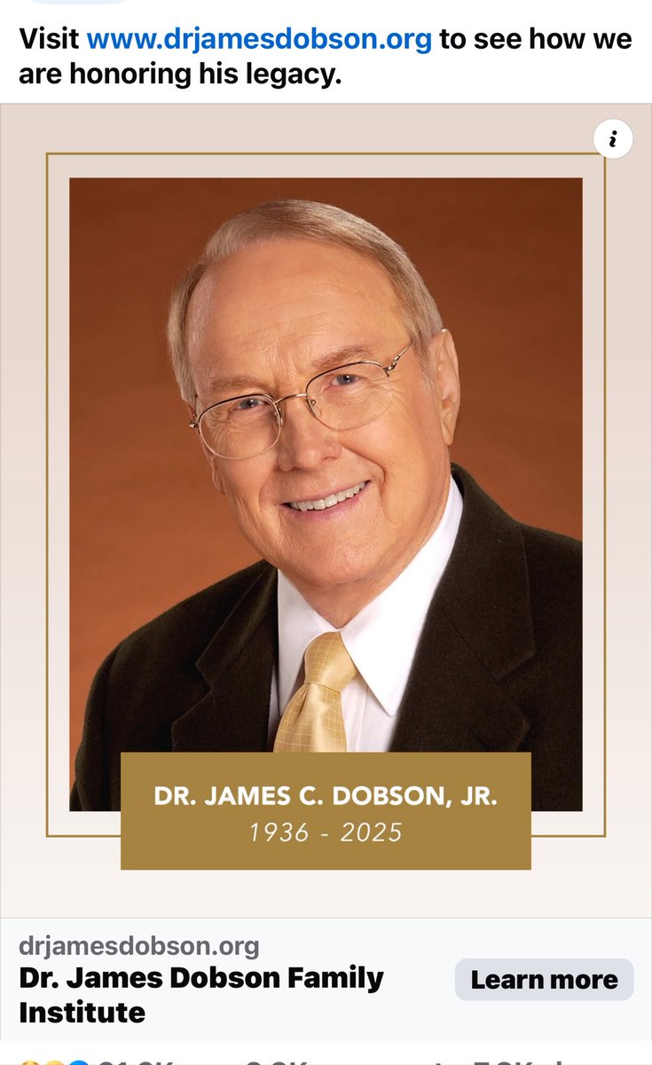 Dr. Dobson the founder of Focus on the Family passes away. #Dobson