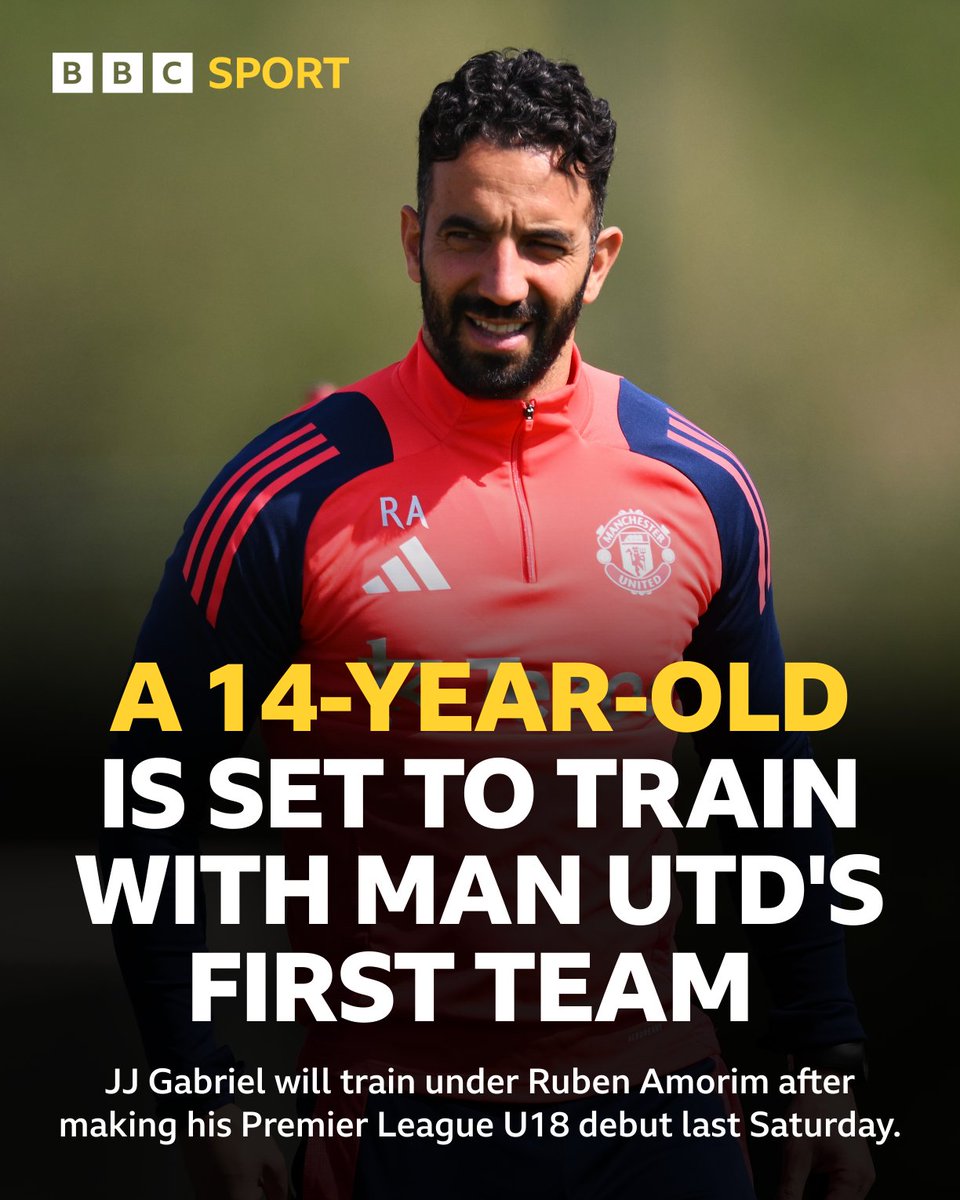 BBCMOTD's tweet photo. A future Man Utd star? 🤩

14-year-old JJ Gabriel has been told he will train with Ruben Amorim's first-team squad at times this season 🔴 https://t.co/uuty0NznYi
