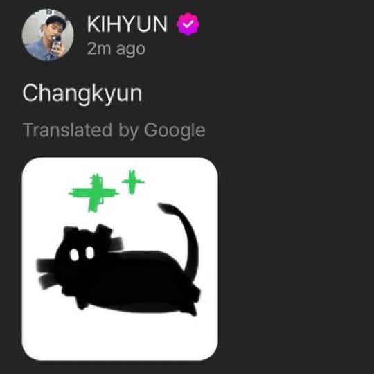 wonnieology's tweet photo. its so adorable how kihyun always attaches a black cat drawing under monsta x’s group photos for changkyun he’s so sweet 💔 https://t.co/BqyFoz15BD