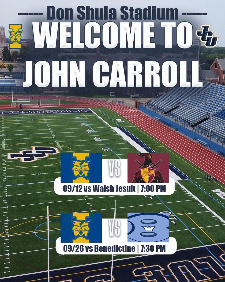 John Carroll Sports (@jcusports) on Twitter photo High school football season has arrived!
We're proud to welcome <a href="/BENE_ATHLETICS/">Benedictine Sports</a> and <a href="/SIHSSports/">SIHS Sports</a> to Don Shula Stadium this fall! The first game is set for Saturday evening between <a href="/BeneBengalsFB/">Benedictine Bengals Football</a> and <a href="/GALancerFB/">Gilmour Academy Football</a> 🏈
Excited for a fun season ahead! High school football season has arrived!
We're proud to welcome <a href="/BENE_ATHLETICS/">Benedictine Sports</a> and <a href="/SIHSSports/">SIHS Sports</a> to Don Shula Stadium this fall! The first game is set for Saturday evening between <a href="/BeneBengalsFB/">Benedictine Bengals Football</a> and <a href="/GALancerFB/">Gilmour Academy Football</a> 🏈
Excited for a fun season ahead!