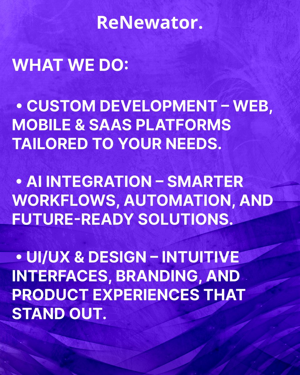 ReNewatorcom's tweet image. 🔒 With security, agility, and innovation at the core, Renewator helps businesses launch faster, scale smarter, and transform digitally.
👉 The result? Technology that adapts to your goals — not the other way around.
#Renewator #AISolutions #DigitalTransformation #AppDevelopment