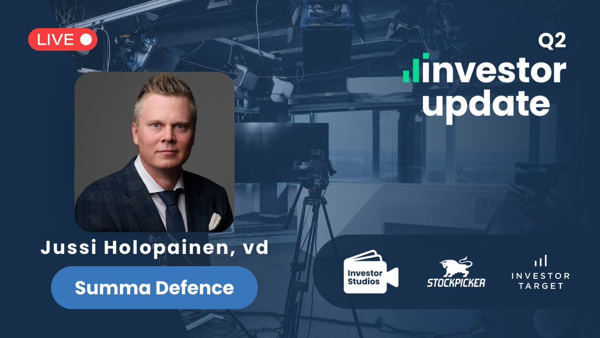 Missa inte sändningen idag kl. 12.30 då nynoterade Summa Defences VD Jussi Holopainen presenterar sin Q2-rapport i Investor Update.

Q&amp;A efter presentationen - Glöm inte ställa dina frågor!

youtube.com/live/OiZ4i7w0b…

#finanstwitter #pratapengar