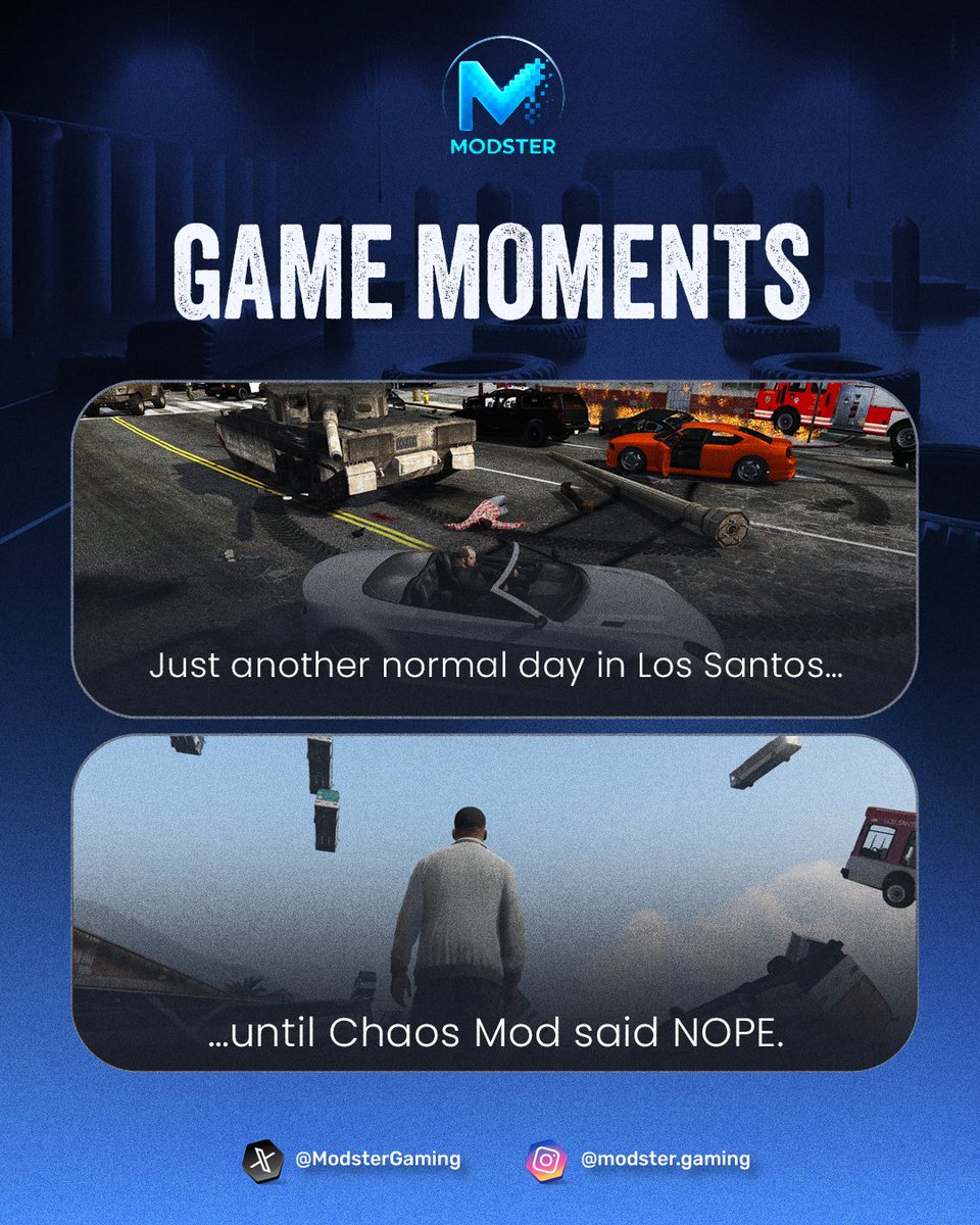 ModsterGaming's tweet image. 🤣 Game Moments

Just another normal day in Los Santos…
…until Chaos Mod said NOPE. 🚗💥

Mods can turn a regular game into pure chaos — and that’s why we love them!

#modstergaming #gamemoments #chaosmod #gtavmods #gamemods #moddingcommunity #gamingfun #gamechanger…