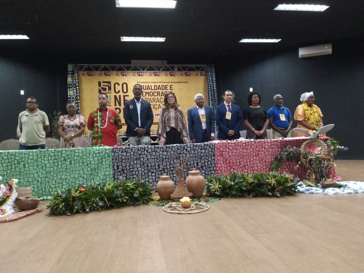 seir_ma's tweet photo. Secretário de Estado da Igualdade Racial, Gerson Pinheiro, participa agora da abertura da 5ª Conferência Estadual de Promoção da Igualdade Racial. Convocada pelo Decreto 39.685 do governador Carlos Brandão, tem como tema "Igualdade e Democracia: Reparação e Justiça Racial". https://t.co/Yj3lXEklFr