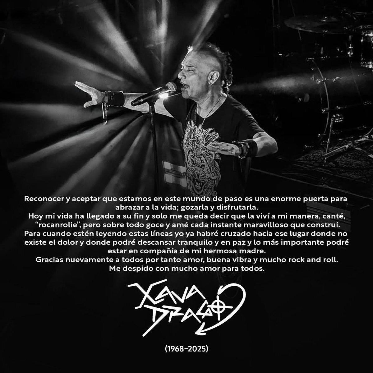 Radio_TRock's tweet photo. El rock en español está de luto.

Fallece Xava Drago, vocalista de la banda Coda 😔 https://t.co/m9WFN8fzjS