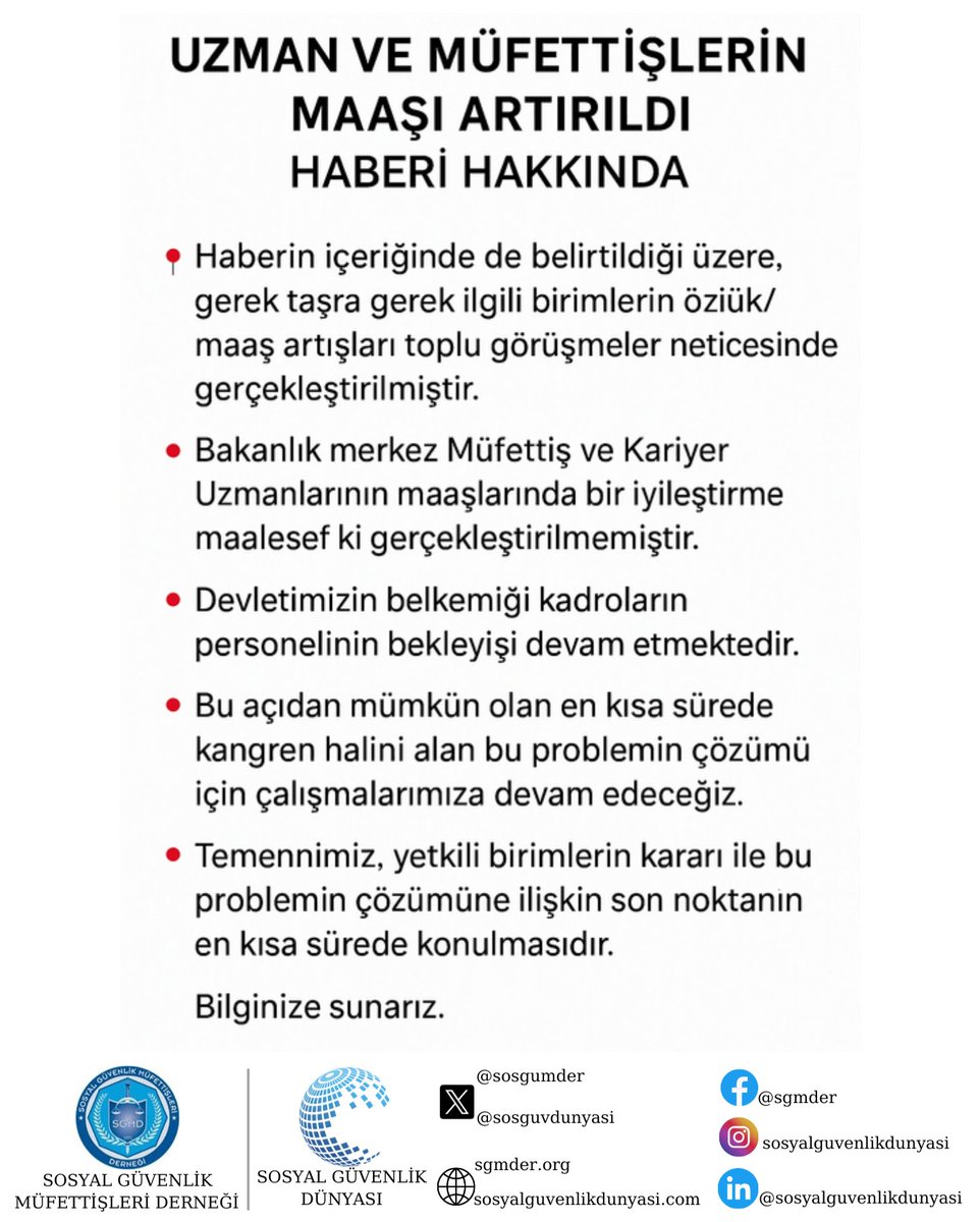 Sosyal Güvenlik Müfettişleri Derneği (@sosgumder) on Twitter photo UZMAN VE MÜFETTİŞLERİN MAAŞI ARTIRILDI HABERİ HAKKINDA
#etkindenetim
#kamudenetimi
<a href="/memurlarnet/">MemurlarNet</a>
<a href="/edipuzen/">Edip Üzen</a>
<a href="/ilhan_hatipoglu/">Dr. İ. İlhan Hatipoglu</a>
<a href="/TanrikuluSalih/">Salih Tanrıkulu</a>
<a href="/memetsimsek/">Mehmet Simsek</a>
<a href="/HMBakanligi/">T.C. Hazine ve Maliye Bakanlığı</a>
<a href="/_cevdetyilmaz/">Cevdet Yılmaz</a>
<a href="/RTErdogan/">Recep Tayyip Erdoğan</a>
<a href="/tcbestepe/">T.C. Cumhurbaşkanlığı</a>
memurlar.net/haber/1144089/… UZMAN VE MÜFETTİŞLERİN MAAŞI ARTIRILDI HABERİ HAKKINDA
#etkindenetim
#kamudenetimi
<a href="/memurlarnet/">MemurlarNet</a>
<a href="/edipuzen/">Edip Üzen</a>
<a href="/ilhan_hatipoglu/">Dr. İ. İlhan Hatipoglu</a>
<a href="/TanrikuluSalih/">Salih Tanrıkulu</a>
<a href="/memetsimsek/">Mehmet Simsek</a>
<a href="/HMBakanligi/">T.C. Hazine ve Maliye Bakanlığı</a>
<a href="/_cevdetyilmaz/">Cevdet Yılmaz</a>
<a href="/RTErdogan/">Recep Tayyip Erdoğan</a>
<a href="/tcbestepe/">T.C. Cumhurbaşkanlığı</a>
memurlar.net/haber/1144089/…