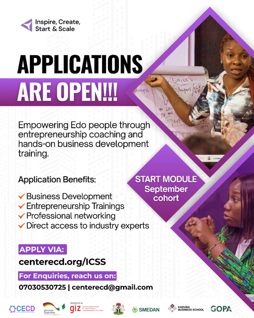 center4ecd's tweet photo. Calling Edo entrepreneurs! Get expert coaching, tools, &amp; community support to launch your business  Apply now 👉 https://t.co/YydheMGYun

#Center4ECD #GIZGOPA #ICSS #BeninCity https://t.co/54lwrGADFt