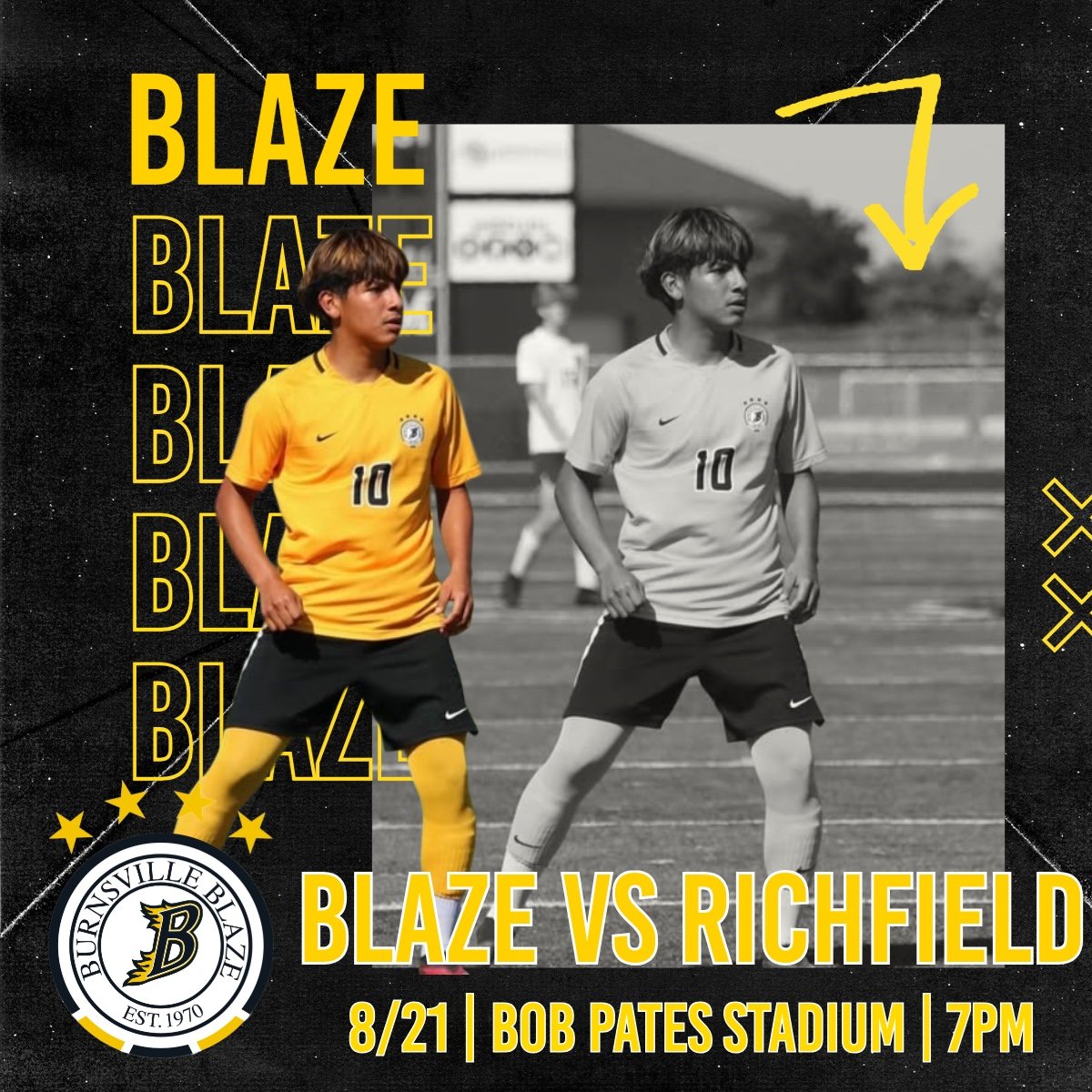 Match Day 1! Non Conference action as The Blaze take on Richfield at Bob Pates Stadium! Come out and support your favorite high school soccer team!
9A - 4pm
10A - 4pm
JV - 5:30pm
V - 7pm
GO BLAZE!