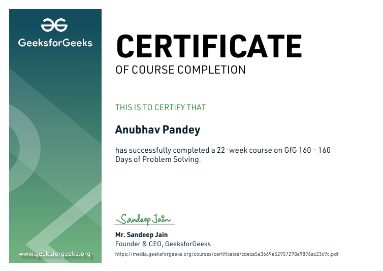 Eng_Anubhav's tweet photo. Grateful to
@geeksforgeeks
🙌Received my Certificate &amp; T-shirt for completing 80+ days of #GFG160 Days Challenge! 📷#GeekStreak2025 #100DaysOfCode #TechTwitter #DSA #ProblemSolving #CodingJourney #buildinpublic https://t.co/L5YJMXnmry