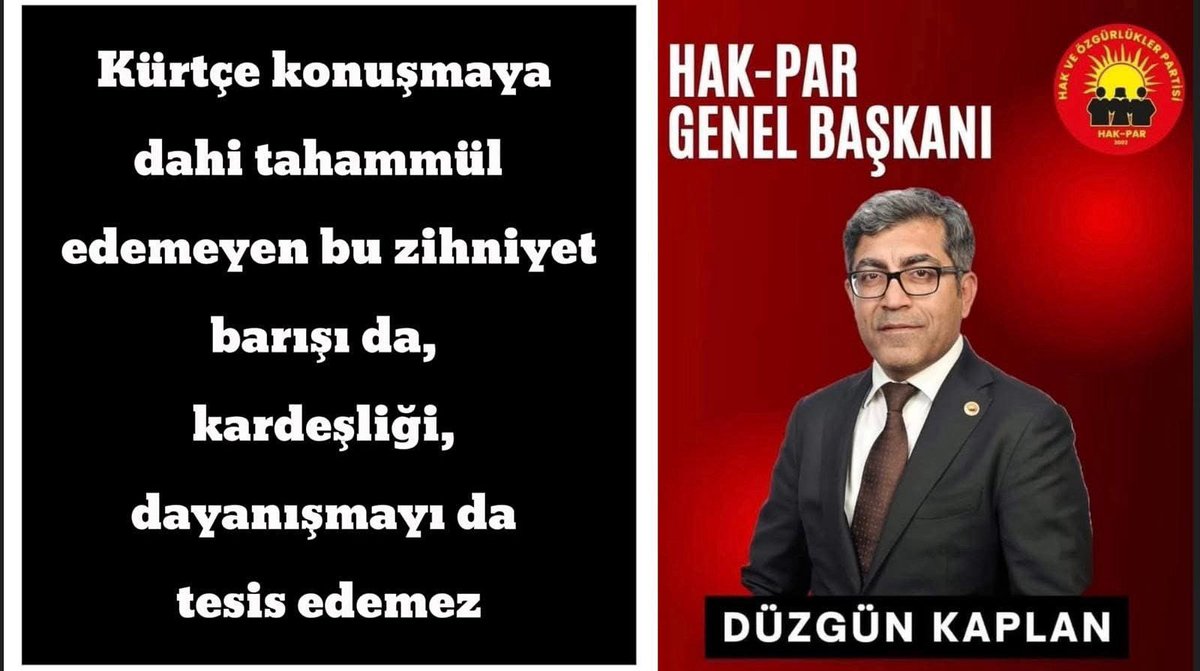 TBMM’de kurulan ‘Milli Dayanışma, Kardeşlik ve Demokrasi Komisyonu’nun 21.08.2025 tarihinde gerçekleşen beşinci toplantısına davet edilen ‘Barış Anneleri’ nin Kürtçe konuşması Komisyon başkanı Numan Kurtulmuş tarafında…
Düzgün Kaplan
HAK-PAR Genel Başkanı
facebook.com/share/p/1HvS3f…
