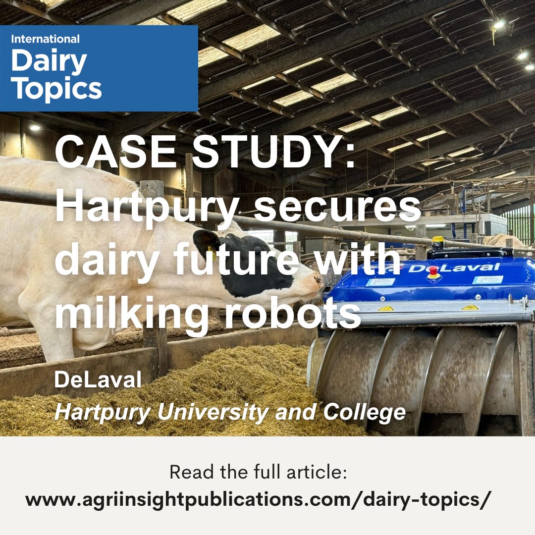 CASE STUDY: <a href="/Hartpury/">Hartpury University and Hartpury College</a> has installed <a href="/DeLaval/">DeLaval</a> robotic milking system, boosting yields by over 15% at 185 days in milk.

Read the full story here: agriinsight.link/IDT_23_3_DeLav…

#dairyinnovations #roboticmilking #agtech #dairyfarming