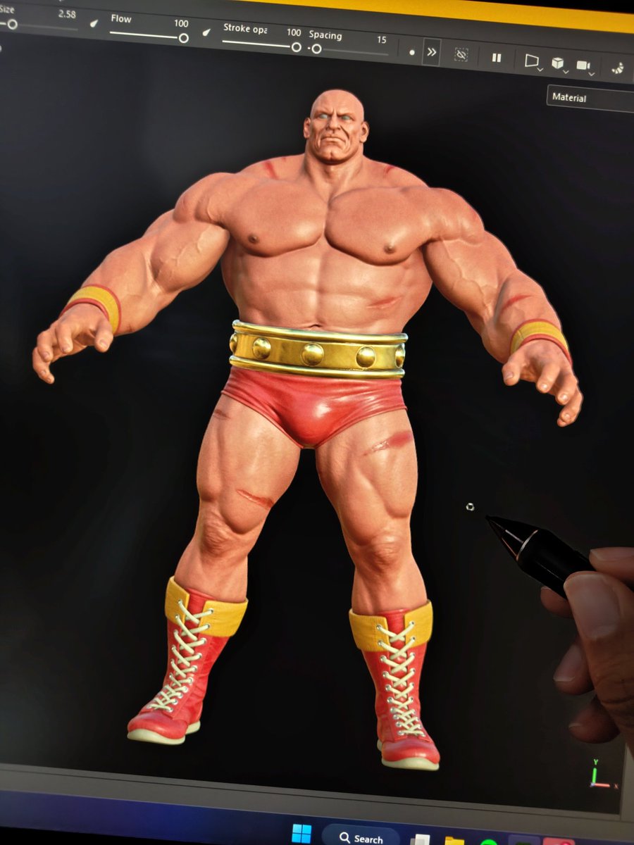 DavidRi49970339's tweet photo. Slowly progressing.. onto the next fun part of texturing. Can't wait to start working on the groom next. #streetfighter #zbrushart #characterart #fanart #zangief #redcyclone #coffeebreak #gameart #gameartist #characterartist https://t.co/402dUTVxUe