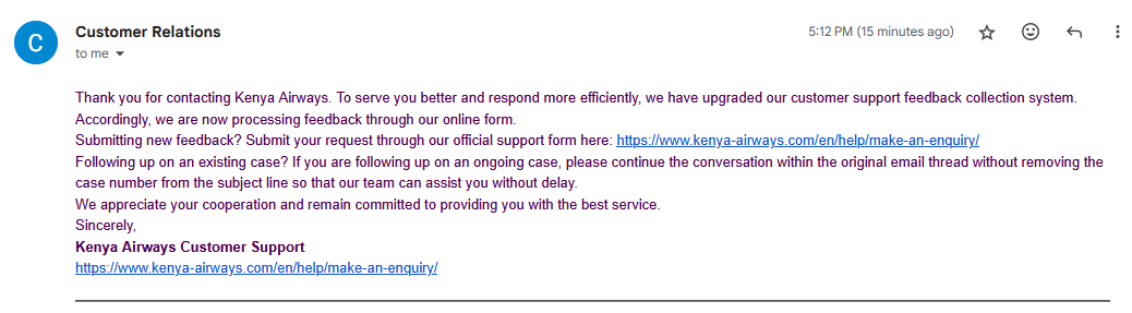 alwareaffan's tweet photo. @KenyaAirways Kept getting nothing but automated replies to my emails. And the “Share Your Feedback” option on your website? Doesn’t even open. Takes longer than your flight delays 🤦‍♂️ The irony is unbelievable.
@KenyaAirways https://t.co/jzpKOB8fUY