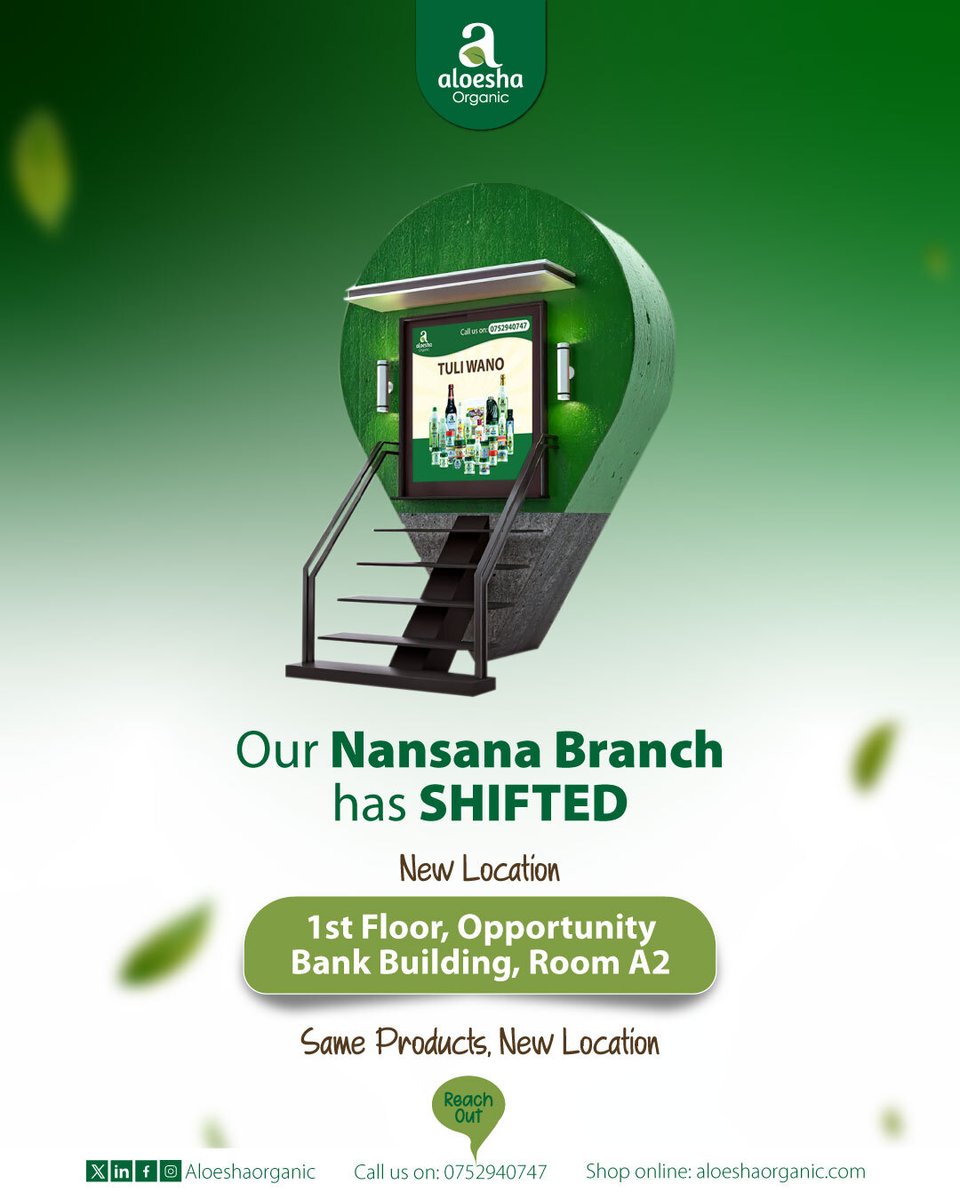ALOESHAORGANIC's tweet image. Change is here and it’s beautiful! ✨

 Our Nansana branch has shifted, but our promise stays the same: pure organic wellness, always. 💚

 Same products, new space, fresh vibes! 🌱
#AloeshaOrganic #NewVibes