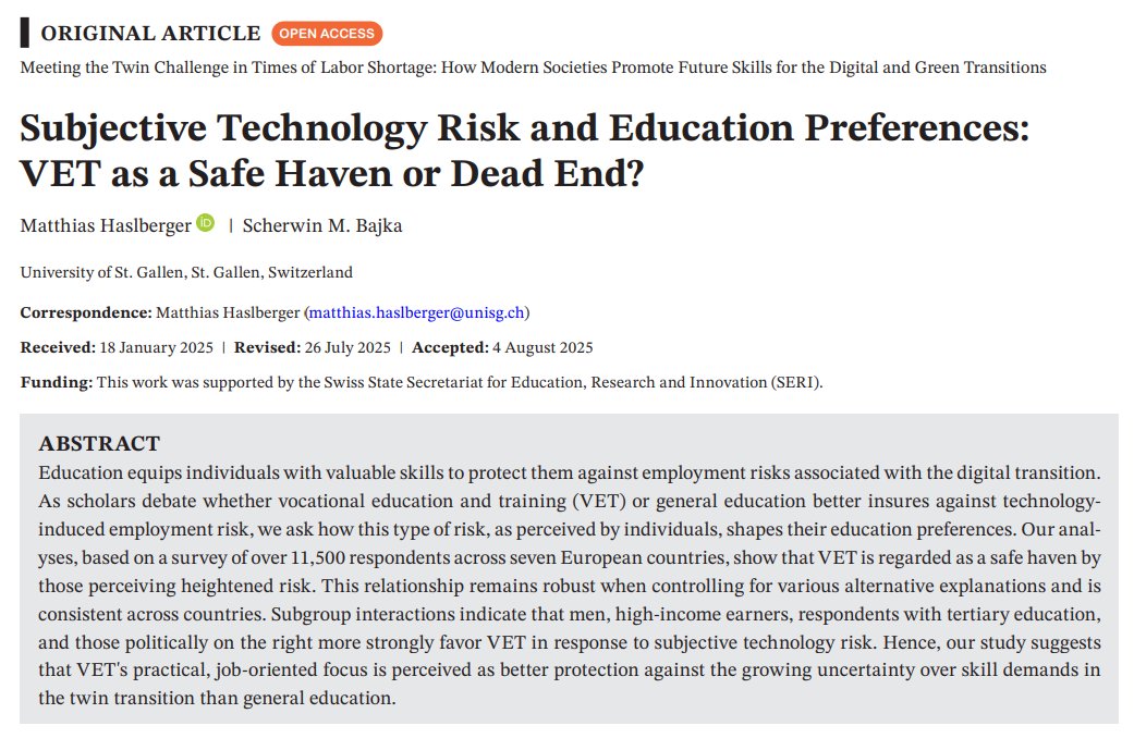 Characteristics such as social class and education shape how people perceive the usefulness of VET. Is it a tool to manage the twin transition or rather an insurance against the risk of unemployment? In this paper, the authors attempt to provide an answer
urly.it/31bwa8