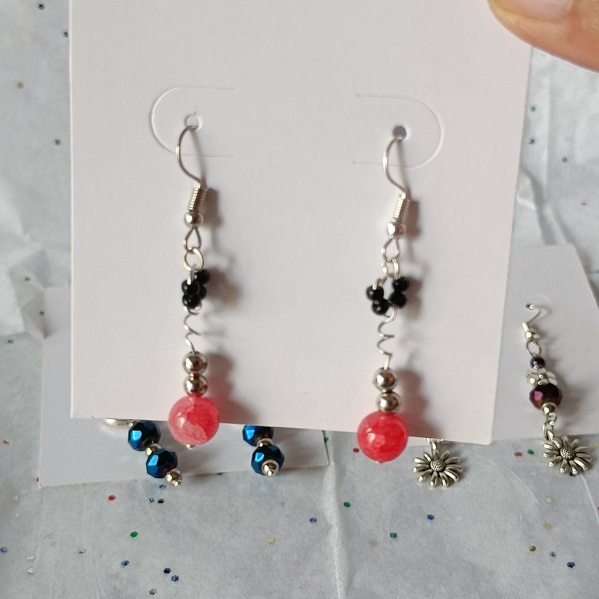 tikulli's tweet photo. New collection of handcrafted drop earrings. First two are various glass beads, third is with facetted disco beads and the last one is sterling silver with German silver beads. DM for prices. Please share to help me find buyers. #earringessentials #handmadejewelry #handmadegifts https://t.co/F0yv3a9w28