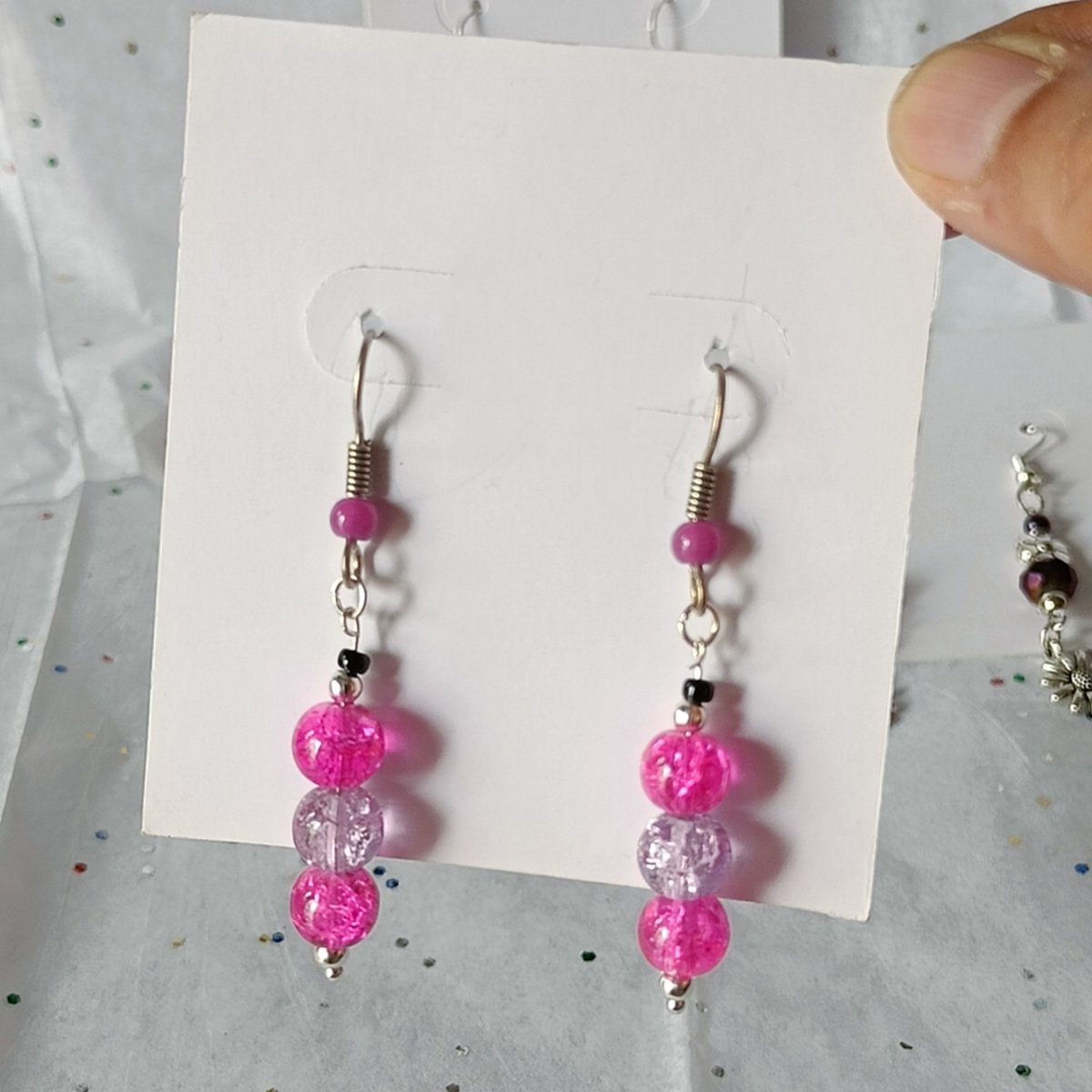 tikulli's tweet photo. New collection of handcrafted drop earrings. First two are various glass beads, third is with facetted disco beads and the last one is sterling silver with German silver beads. DM for prices. Please share to help me find buyers. #earringessentials #handmadejewelry #handmadegifts https://t.co/F0yv3a9w28