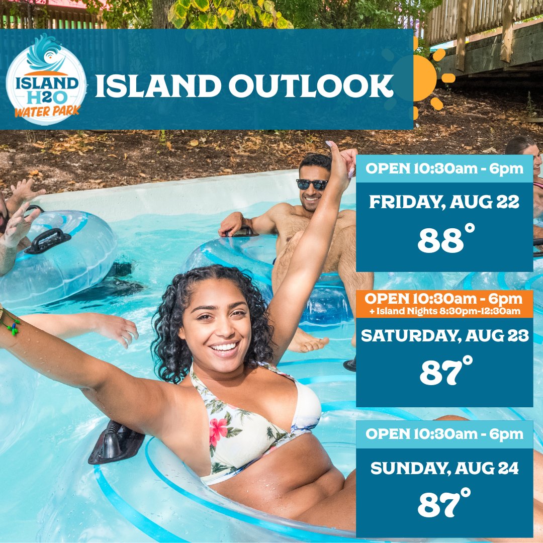 IslandH2OWP's tweet photo. This weekend's Island Outlook? Perfect waterpark weather. 😎☀️

Grab your crew — it's time to slide into the fun https://t.co/xb1efzVQ2w https://t.co/t5QrVqoeRu