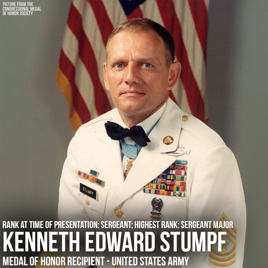 For conspicuous gallantry and intrepidity in action at the risk of his life above and beyond the call of duty, Staff Sergeant Stumpf distinguished himself while serving as a squad leader during a search-and-destroy mission. 

When his unit encountered a well-fortified enemy