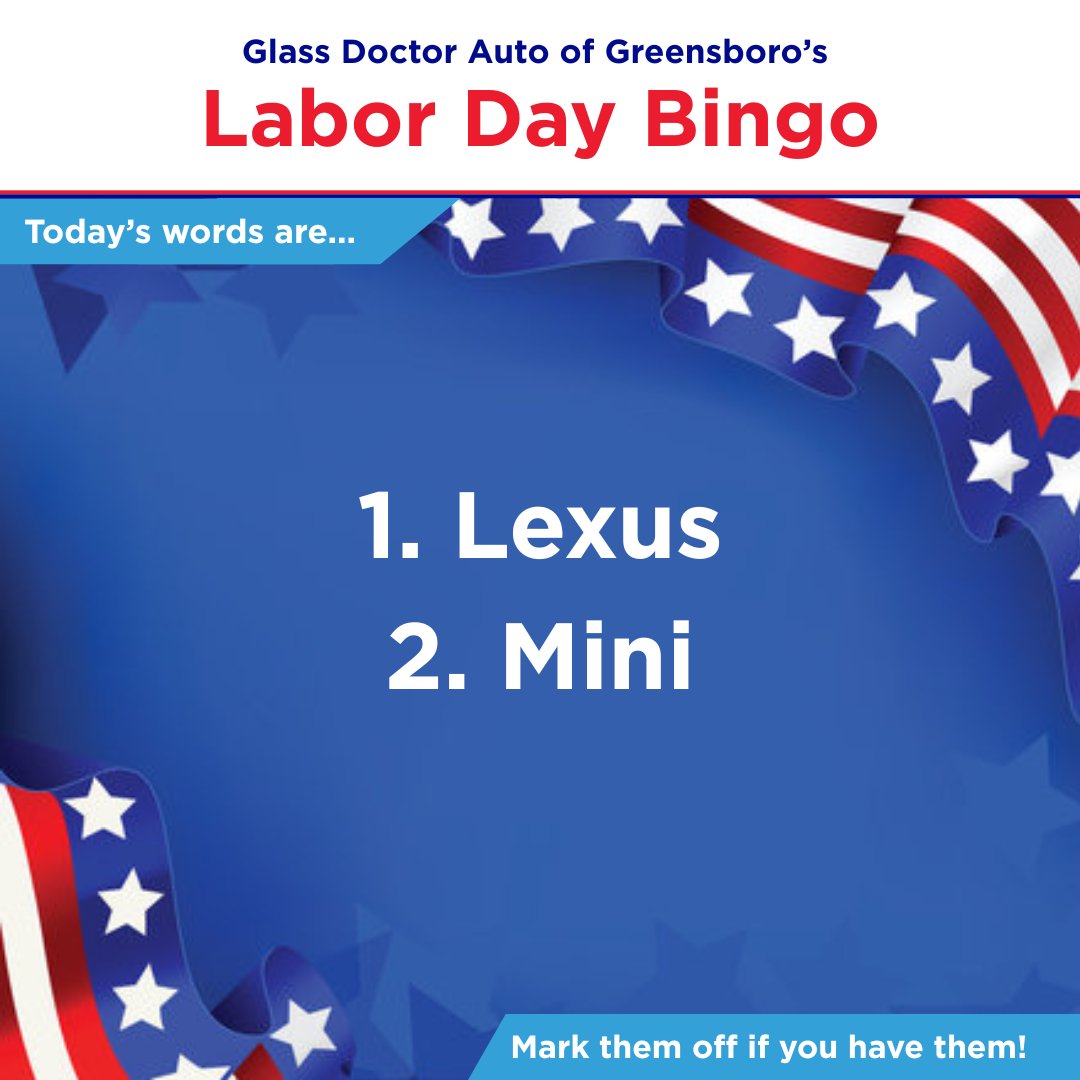 GlassDrAutoGSO's tweet image. Day 4 of Labor Day Bingo is here!
1️⃣ Lexus
2️⃣ Mini
Stylish picks — mark them off if they’re on your card!

#LaborDayEvent #BingoFun