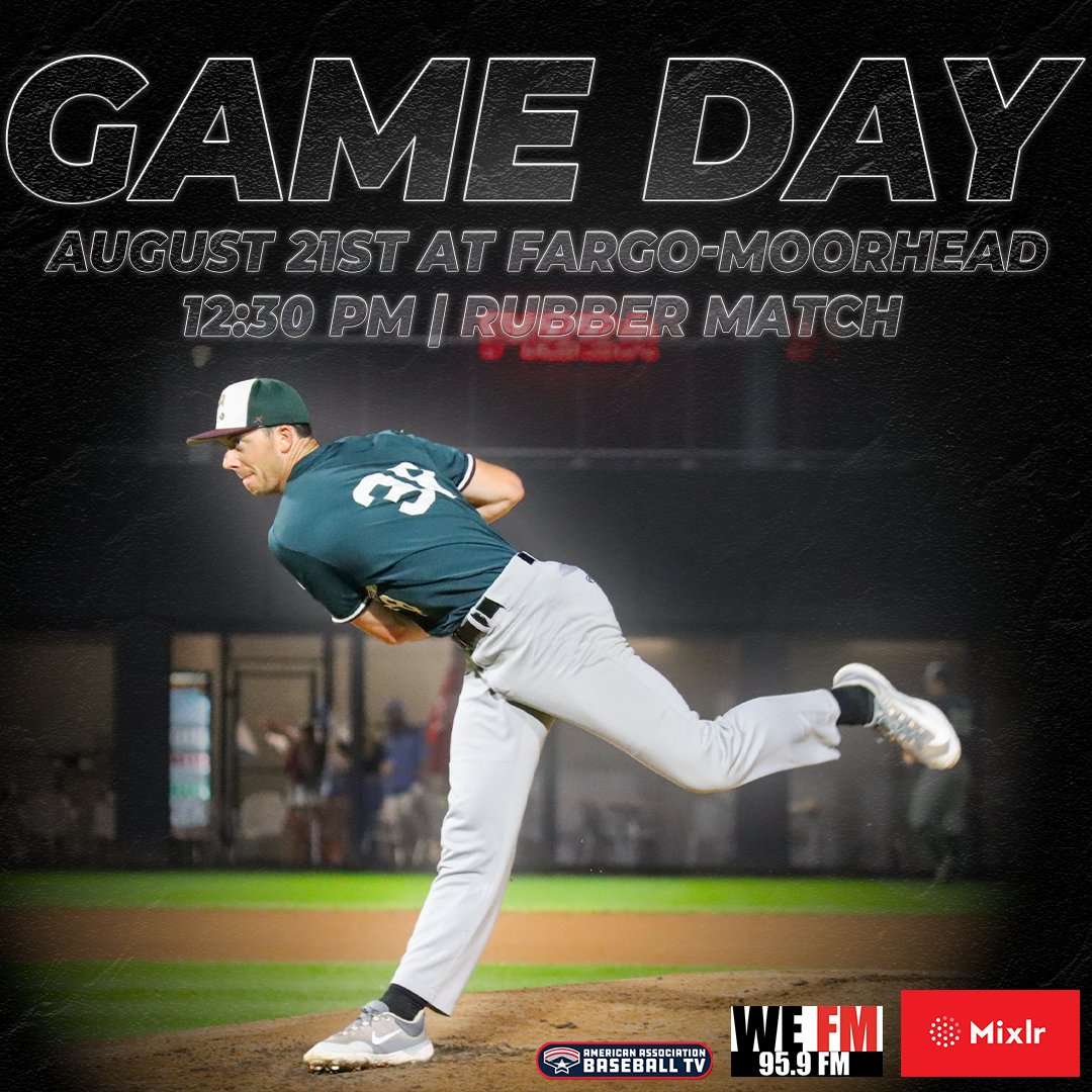Our final game in Fargo and it's a rubber match for the series! Join us during your lunch break for this early game ☀️

🆚 Fargo-Moorhead RedHawks
🏟Newman Outdoor Field
⏰12:30 pm
📺AAbaseball.TV
🎧Mixlr or WE.FM 95.9