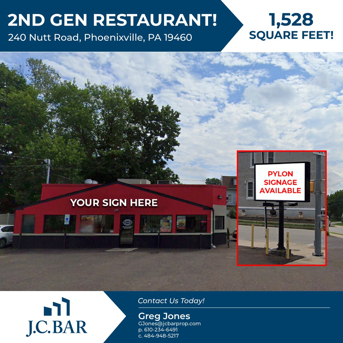 JCBARProp's tweet photo. 2nd Generation Restaurant Available FOR LEASE in Phoenixville, PA! 
Visit Our Listing:
https://t.co/rQVsXdyu5n

Greg Jones | gjones@jcbarprop.com | 484-948-5217

#commercialrealestate #cre #retailrealestate #leasing #brokers #restaurant #phoenixvillepa #pennsylvania #pa https://t.co/tHxujSYk4I