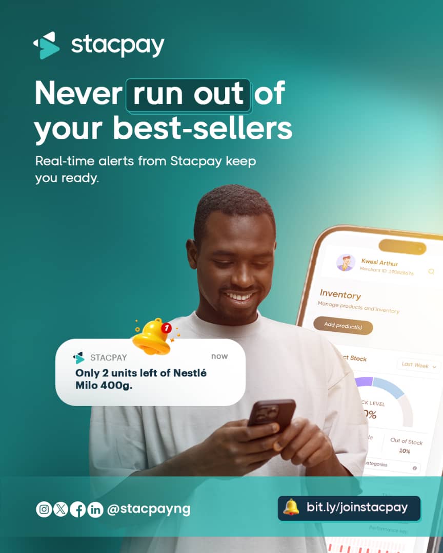Running out of your best-sellers? 🚫📦
That’s money walking out the door.
With Stacpay, you’ll get instant alerts before shelves run dry — so you can restock fast and keep customers happy.

🛒 Stay ready. Stay selling.
👉 Sign up free today: bit.ly/joinstacpay