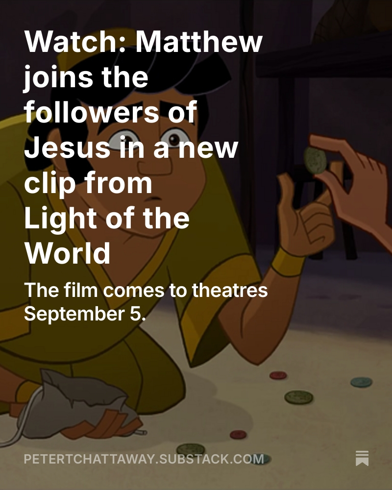 ptchat's tweet image. Matthew joins the followers of Jesus in a new clip from #LightoftheWorld. Bible-nerd nit-pick alert: he's not sitting at a tax collector's booth! (It's fine, really.) Also, will the film lean into how radical John's act of kindness is? Link in the next tweet.