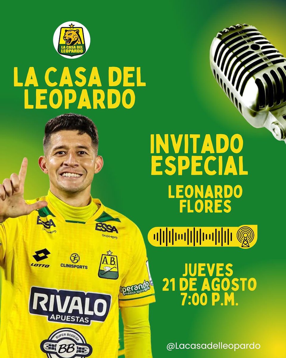 CasaDelLeopardo's tweet photo. Feliz día para todos 💛💚 programa IMPERDIBLE 🔥 el primer invitado en nuestra casa 📻 es el jugador 🐆🇻🇪 Leonardo Flores quien llega con toda su pasión, historia y actualidad 🔰 Conéctate hoy a las 7 p.m a través de 1040 Colmundo 📻 y plataformas digitales ⚽️ @AsbNoticias https://t.co/BDQkl2APGR
