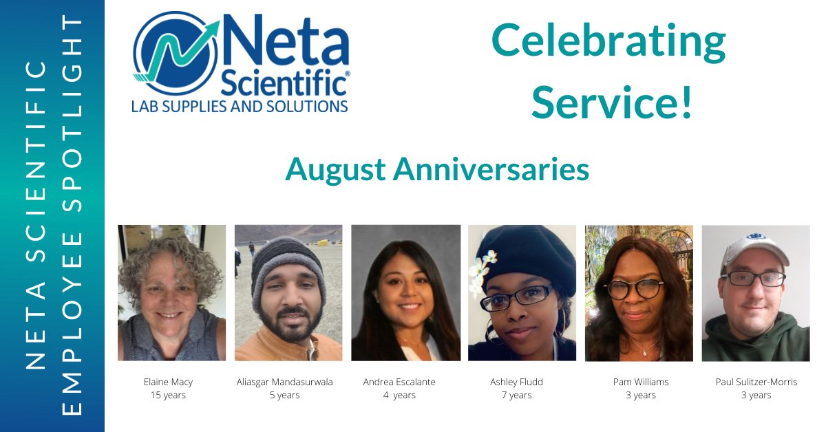 Please join Neta as we celebrate our August work anniversaries. We are glad you are on our team! Leran more about Neta, netascientific.com/about-us/

#NetaScientificTalent  #LifeSciences  #Biotechnology