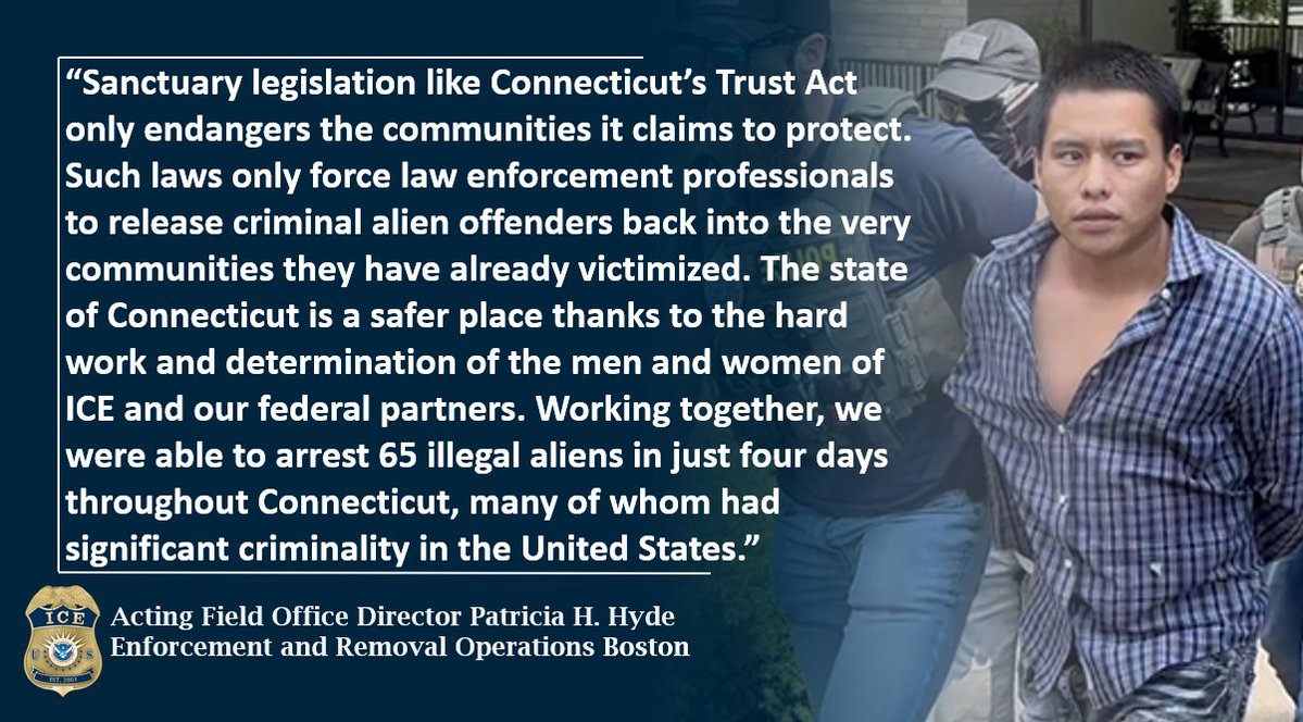 ERO Boston (@eroboston) on Twitter photo Connecticut is a sanctuary no more. ICE <a href="/EROBoston/">ICE Boston</a> and federal partners remove dangerous illegal aliens from Connecticut streets during 4-day operation ice.gov/news/releases/… Connecticut is a sanctuary no more. ICE <a href="/EROBoston/">ICE Boston</a> and federal partners remove dangerous illegal aliens from Connecticut streets during 4-day operation ice.gov/news/releases/…