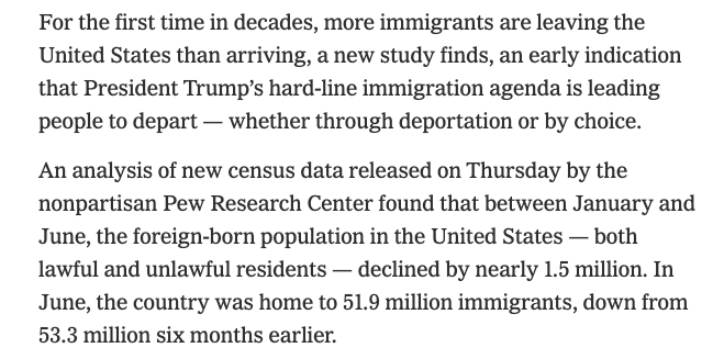 Since Donald Trump became President, 1.5 million immigrants have left the United States, meaning for the first time in decades the immigrant population is declining in the US.