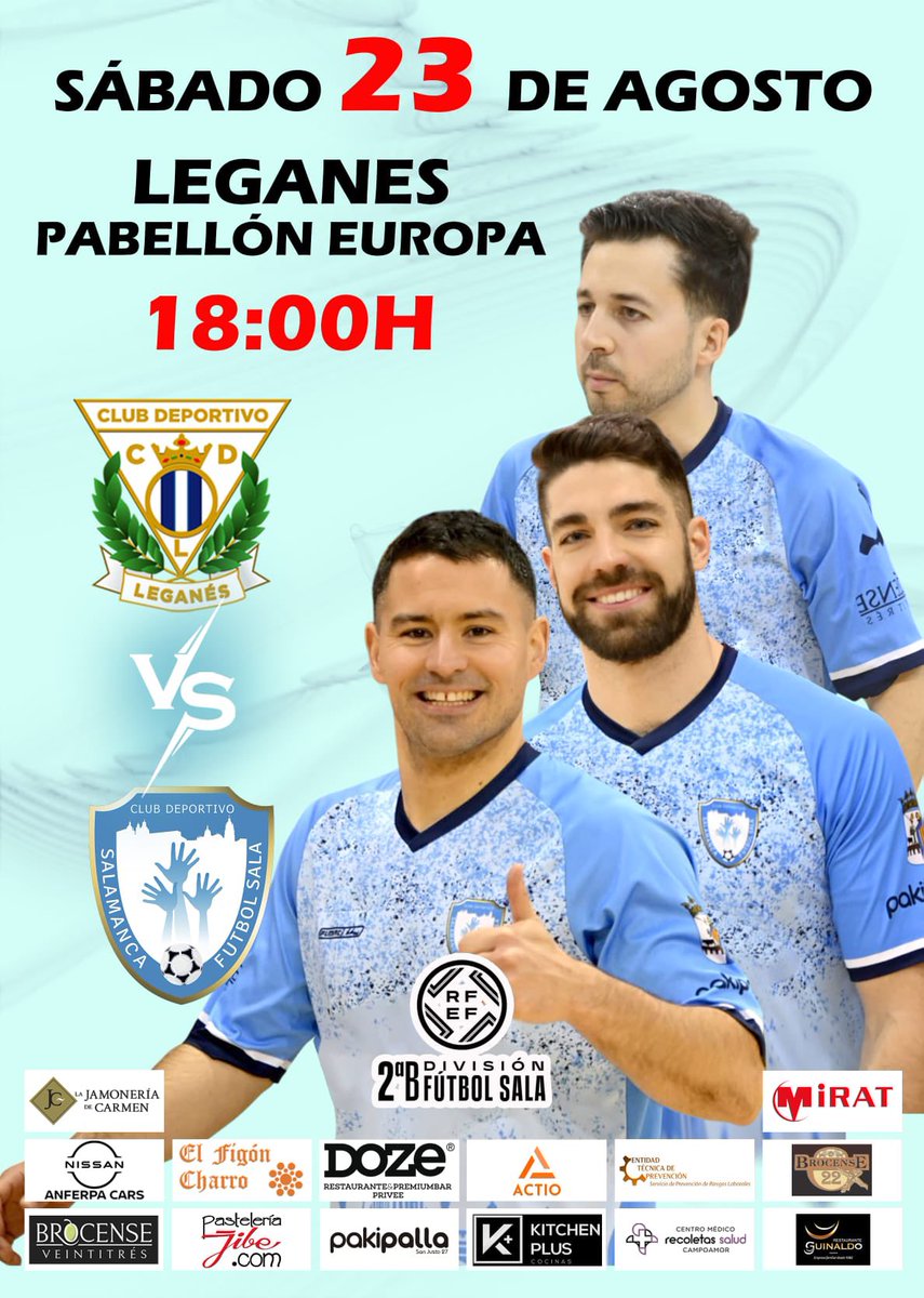 PRETEMPORADA |

ESTE SÁBADO JUGAMOSSSS!!!!

Este fin de semana afrontamos nuestro segundo partido de esta pretemporada con un gran rival como es el <a href="/CDLeganesFS/">C.D. Leganés Fútbol Sala</a> , equipo que milita en Segunda División. 

Seguimos construyendo…. 💙💙

#Al100%ConElFSSalamanca #EmpresasConCorazon