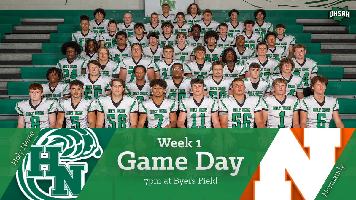 Game Day! The Green Wave travels to Byers Field for a week 1 matchup v Normandy at 7pm. Tickets are cash at gate or online: fans.s2pass.com/events/event-d…. Let's go Green Wave! #NamerPride #AllHail <a href="/HNGreenwave/">Holy Name High School</a> <a href="/NamerFootball/">Holy Name Football</a>