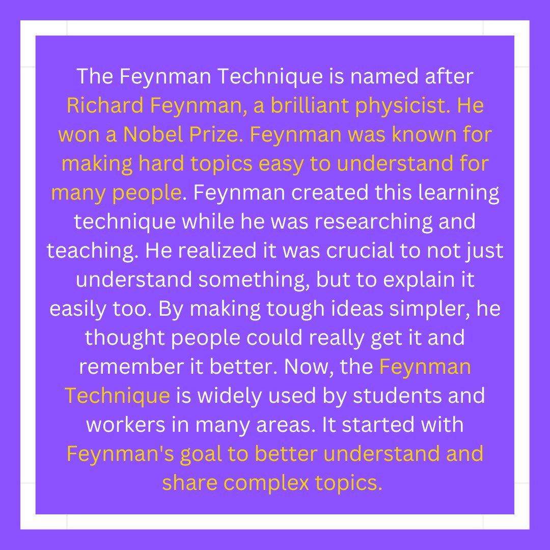 studysocius's tweet image. The Feynman Technique is more than a study hack—it’s a method rooted in simplifying knowledge to strengthen true understanding. 🧠
 Exploring its origin shows why it’s still one of the best learning strategies today.
#feynmantechnique #learningtips #education #studyhacks