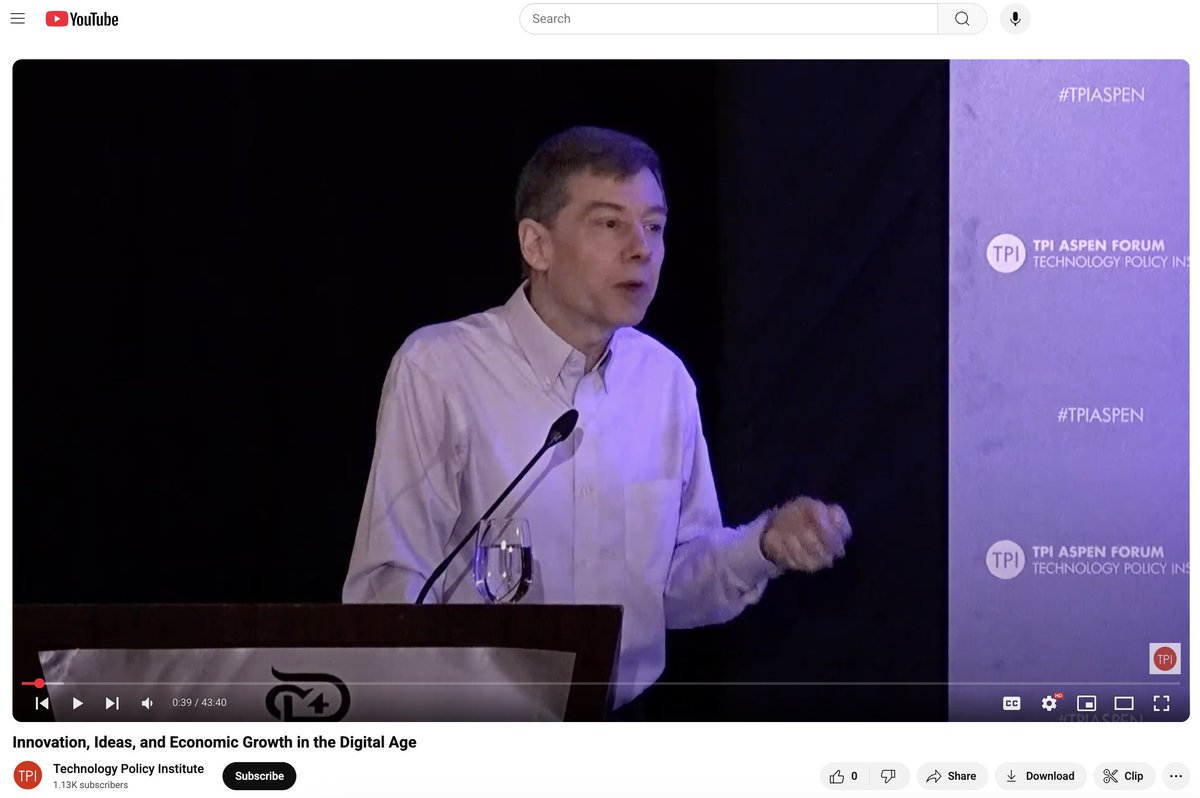 techpolicyinst's tweet image. ⏯️ TPI Aspen Forum 2025 Full Video Available! ⏯️  Keynote by Stanford GSB STANCO 25 Professor of Economics Chad Jones on &quot;Innovation, Ideas, and Economic Growth in the Digital Age&quot;  #tpiaspen Watch it now --&amp;gt; youtube.com/watch?v=gbPOZn…