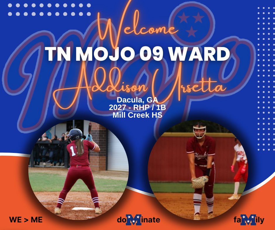 Charles Ward (@wardchuck1507) on Twitter photo Welcome to TN MOJO 09 Ward, excited to have <a href="/addison_ursetta/">Addison Ursetta</a> with us and can’t wait to see her on the field.
<a href="/SBRRetweets/">Softball Recruiting Reposts</a>
<a href="/DirectRecruits/">Direct Recruits</a>
<a href="/247recruiting/">247Sports Recruiting</a>
<a href="/SoftballRecruit/">Softball Recruit 🥎</a>
<a href="/CoastRecruits/">Coast 2 Coast Recruits</a>
<a href="/FastpitchAthRec/">Fastpitch Athlete Recruits</a>
<a href="/Sports_Recruits/">SportsRecruits</a>
<a href="/ExtraInningSB/">EXTRA INNING SOFTBALL</a>
<a href="/LineDsoftball/">Line Drive Media</a>
<a href="/D1Softball/">D1Softball</a> Welcome to TN MOJO 09 Ward, excited to have <a href="/addison_ursetta/">Addison Ursetta</a> with us and can’t wait to see her on the field.
<a href="/SBRRetweets/">Softball Recruiting Reposts</a>
<a href="/DirectRecruits/">Direct Recruits</a>
<a href="/247recruiting/">247Sports Recruiting</a>
<a href="/SoftballRecruit/">Softball Recruit 🥎</a>
<a href="/CoastRecruits/">Coast 2 Coast Recruits</a>
<a href="/FastpitchAthRec/">Fastpitch Athlete Recruits</a>
<a href="/Sports_Recruits/">SportsRecruits</a>
<a href="/ExtraInningSB/">EXTRA INNING SOFTBALL</a>
<a href="/LineDsoftball/">Line Drive Media</a>
<a href="/D1Softball/">D1Softball</a>