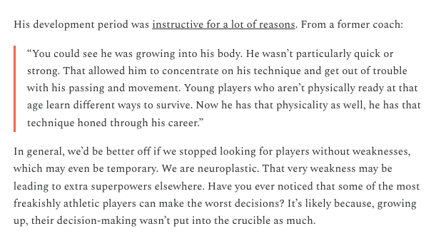 billycarpy's tweet photo. Wrote about how Eze's development story is an important one to remember when assessing others. 

Identifying a weakness is easy, and almost meaningless on its own. 

Does that weakness actually matter? Is it temporary? Has it directly led to other, more important strengths? https://t.co/dk3Zzlujn7
