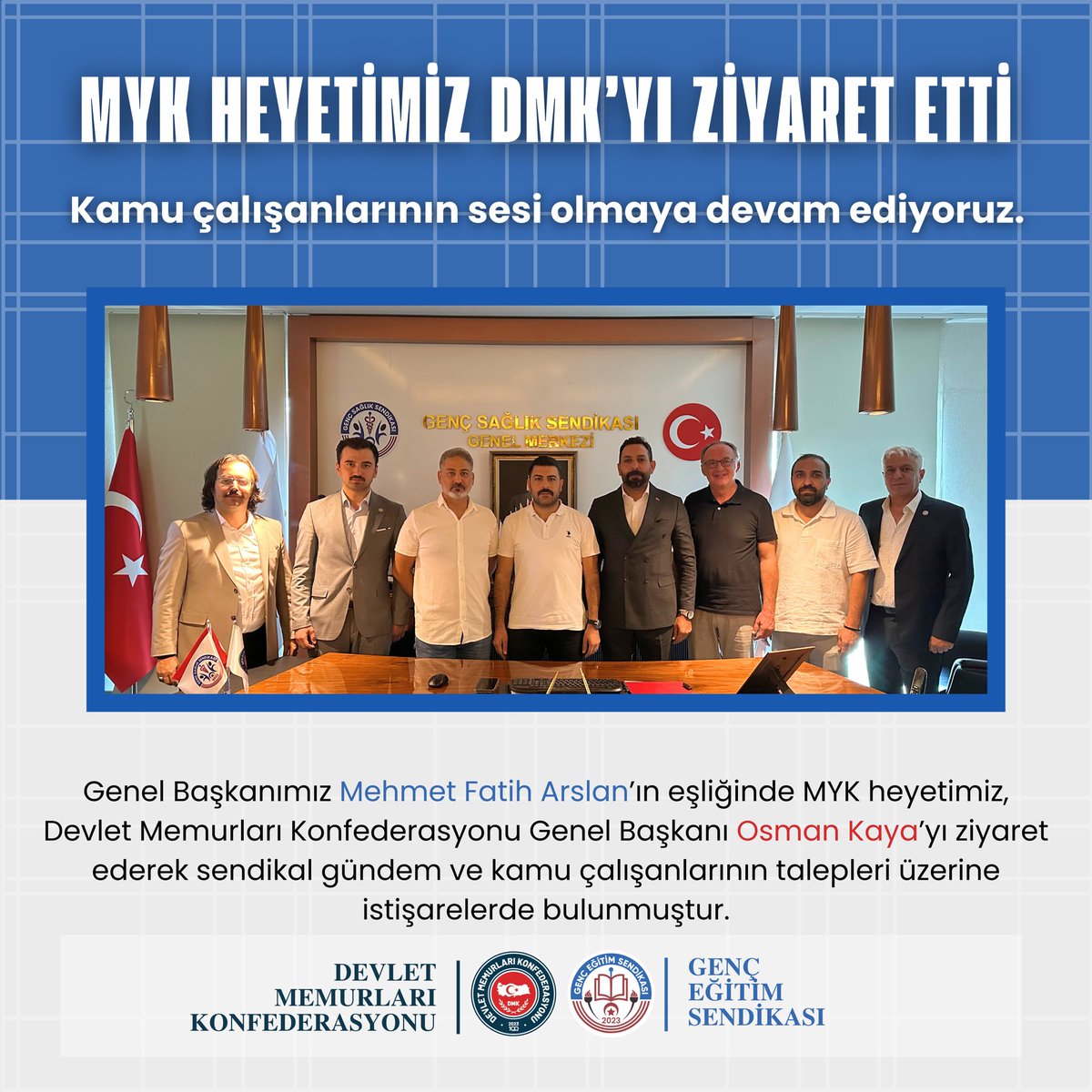 Genç Eğitim Sendikası (@gencegitimsen) on Twitter photo “MYK heyetimiz, DMK Genel Başkanı Osman Kaya’yı ziyaret ederek kamu çalışanlarının taleplerini ve sendikal gündemi değerlendirdi. ✊
<a href="/mfaarslan/">Mehmet Fatih ARSLAN</a>
<a href="/osmkya06/">Osman KAYA</a>
#KamuÇalışanları
#Sendika “MYK heyetimiz, DMK Genel Başkanı Osman Kaya’yı ziyaret ederek kamu çalışanlarının taleplerini ve sendikal gündemi değerlendirdi. ✊
<a href="/mfaarslan/">Mehmet Fatih ARSLAN</a>
<a href="/osmkya06/">Osman KAYA</a>
#KamuÇalışanları
#Sendika