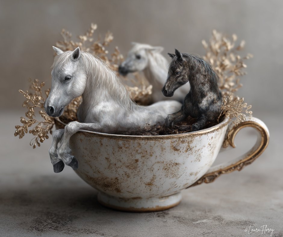 LauraFlorey's tweet photo. Tiny horses in teacups? Don’t mind if we neigh!
It’s Horse Art Thursday and these elegant sippers are steeped in cuteness.
Got a whimsical equine masterpiece? Drop it in the replies. We’re brewing up some magic today. #HorseArtThursday #AIArt #TinyPonies https://t.co/1gHwcKtvoJ