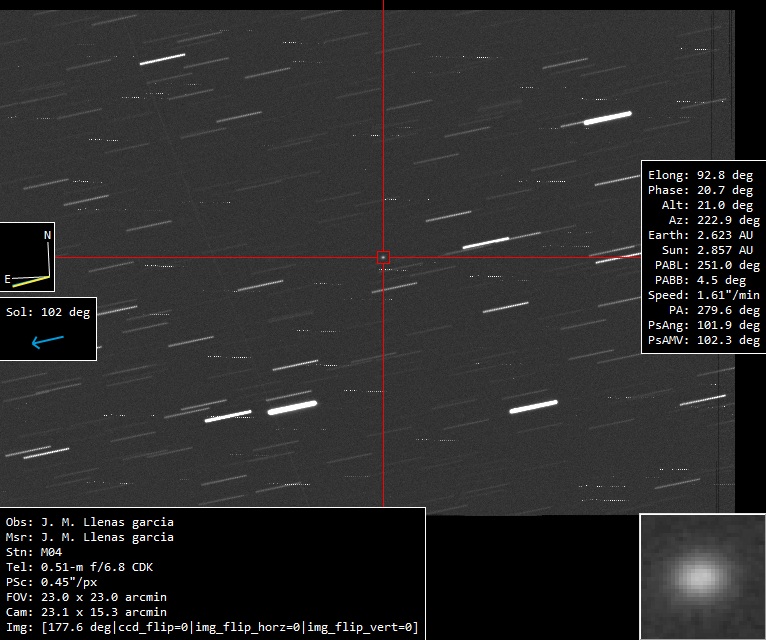 Josep Mª Llenas (@astrometeo_) on Twitter photo El cometa interestelar 3I/Atlas, observat aquesta passada nit des de l'<a href="/Observatori/">Observatori de Pujalt</a>. Ubicat a gairebé 400 milions de km, es pot observar ben bé la coma del cometa.
L’observació s’emmarca dins el conveni de col·laboració amb l’IEEC, dirigit pel Prof. Josep M. Trigo de l’ICE-CSIC. El cometa interestelar 3I/Atlas, observat aquesta passada nit des de l'<a href="/Observatori/">Observatori de Pujalt</a>. Ubicat a gairebé 400 milions de km, es pot observar ben bé la coma del cometa.
L’observació s’emmarca dins el conveni de col·laboració amb l’IEEC, dirigit pel Prof. Josep M. Trigo de l’ICE-CSIC.