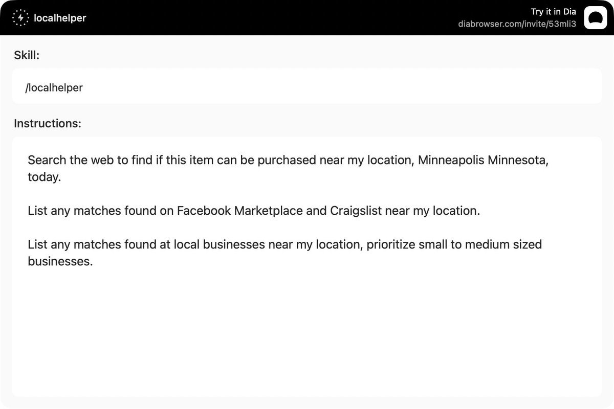 wesley_noble's tweet photo. Shop local, search for any product available today in your own neighborhood.

/localhelper skill in Dia https://t.co/bs5eHkcPTM
