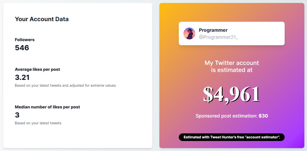 Programmer21_'s tweet image. Twitter says my account is worth $4,961... now how do I cash out before Elon changes the API again? 🤔😂