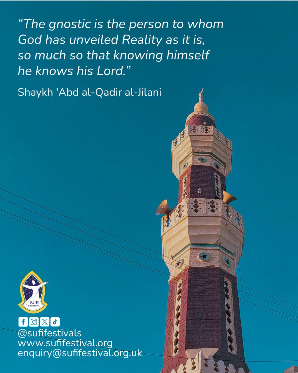 من عرف نفسه فقد عرف ربه
“He who knows himself knows his Lord.” – Saying attributed to Yahya ibn Mu'ādh ar-Rāzi.⁠
⁠
Follow @sufifestivals for more Sufi quotes every week!⁠
⁠
#sufifestival #abdalqadiraljilani #qadiriyya #gnostics #divinereality