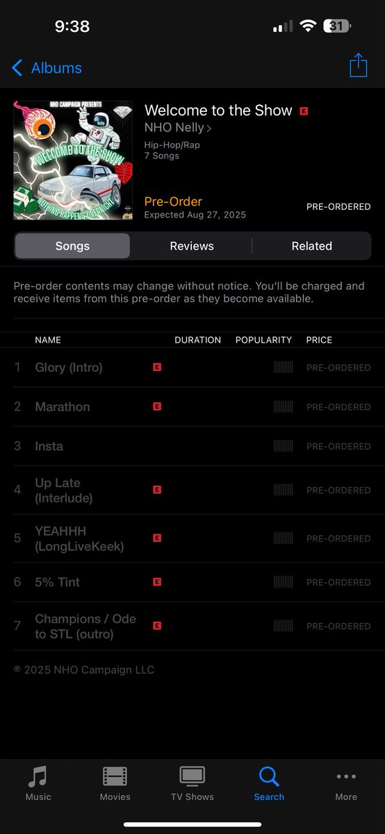 NHONELLY's tweet photo. @Spotify With that being said, 

You can still pre-order my latest project “Welcome to the Show” on @iTunes and @even_biz  today 🦇⭐️ 

https://t.co/OcE5x7pBGf

https://t.co/rxK0I6duls

See yall on August 27th‼️

#DaNawfStar #NHO #NOTHINGHAPPENSOVERNIGHT https://t.co/k7zTBApiB7