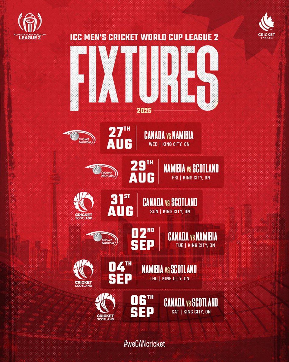 Six days. Three nations. Endless cricketing action. 🔥

#CricketCanada #weCANcricket