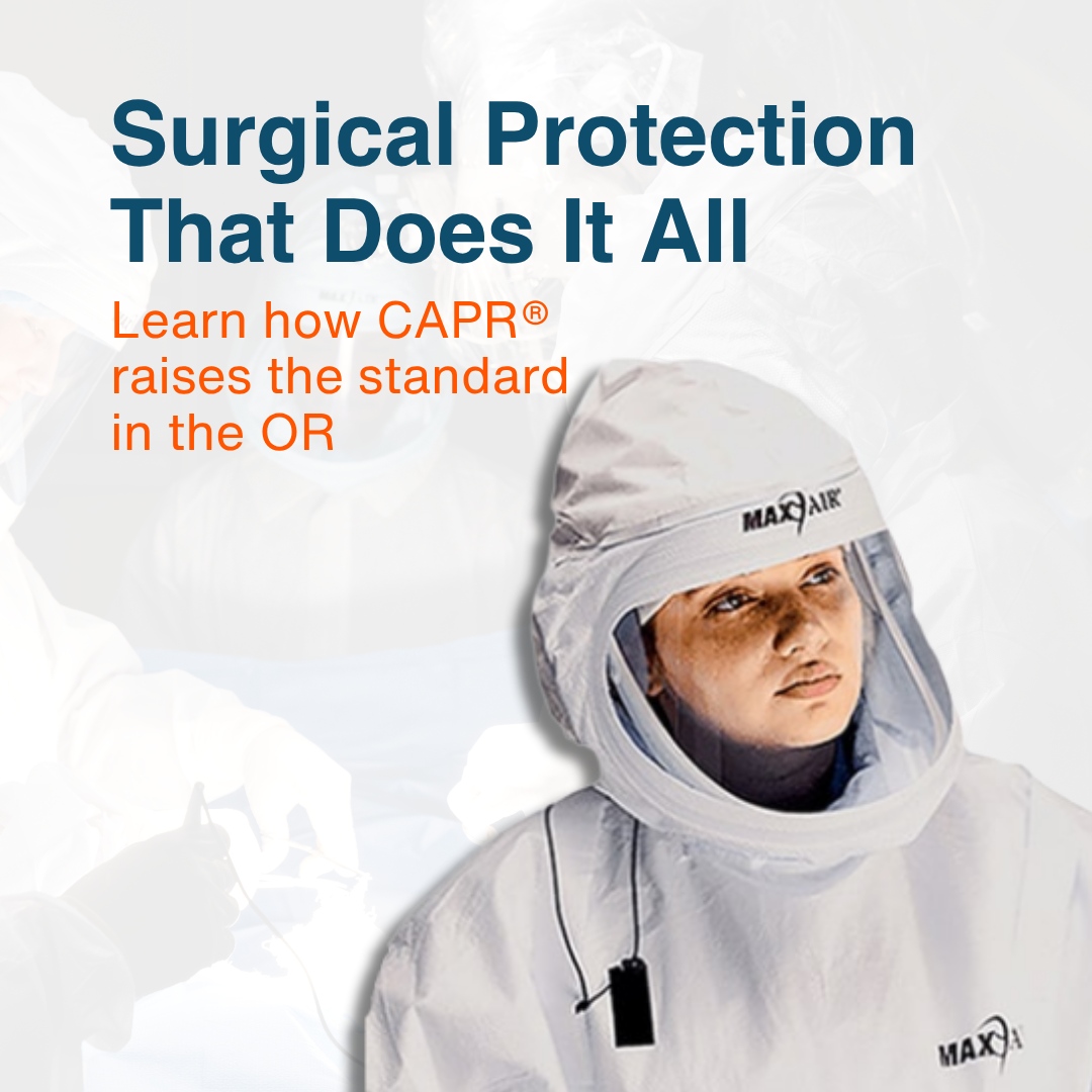 maxairsystems's tweet photo. Fluid. Airborne. Contact. CAPR® has you covered.  FDA-cleared and NIOSH-approved, it delivers Level 4 fluid protection, 99.99% filtration, and full source control, without compromise.  

Safer procedures start with smarter PPE.  

https://t.co/IA2A9Y5tHS

#requestmaxairquote #SurgicalPPE #PPE #RespiratoryProtection