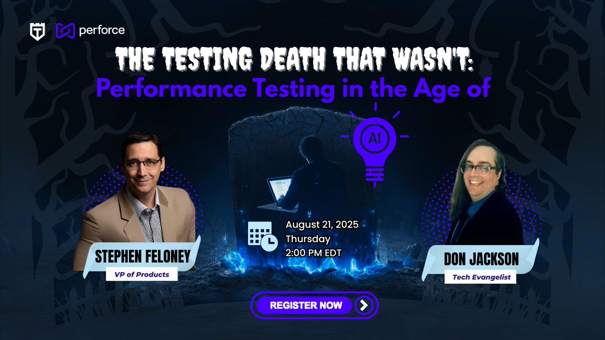 joecolantonio's tweet image. Starts in just a few hours! ⏰Discover how #AI is enhancing #performancetesting not replacing it. This live webinar explores new strategies for scalable, cloud-native systems and fast-moving pipelines. Still time to join. 👉 testguild.com/webinar-the-te… @perforce