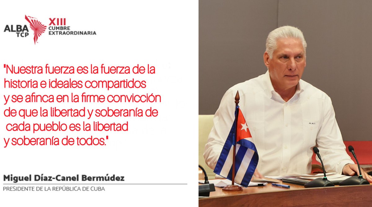 Cancillería de Cuba (@cubaminrex) on Twitter photo .<a href="/DiazCanelB/">Miguel Díaz-Canel Bermúdez</a>: "Ni las bravatas de intervención, ni las presiones políticas y económicas, ni las campañas de desinformación son suficientes para quebrar las esencias y rendir la dignidad latinoamericana y caribeña, si nos mantenemos cohesionados."
#ALBAUnida #ZonaDePaz .<a href="/DiazCanelB/">Miguel Díaz-Canel Bermúdez</a>: "Ni las bravatas de intervención, ni las presiones políticas y económicas, ni las campañas de desinformación son suficientes para quebrar las esencias y rendir la dignidad latinoamericana y caribeña, si nos mantenemos cohesionados."
#ALBAUnida #ZonaDePaz